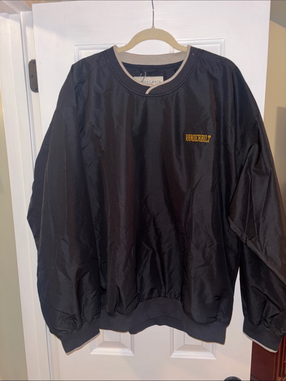 Vanderbilt - NWT- Black Crewneck Windbreaker with Gold Vanderbilt Embroidery